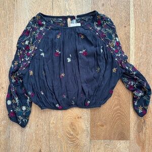 NWT Free People Navy Floral Embroidered Blouse XS